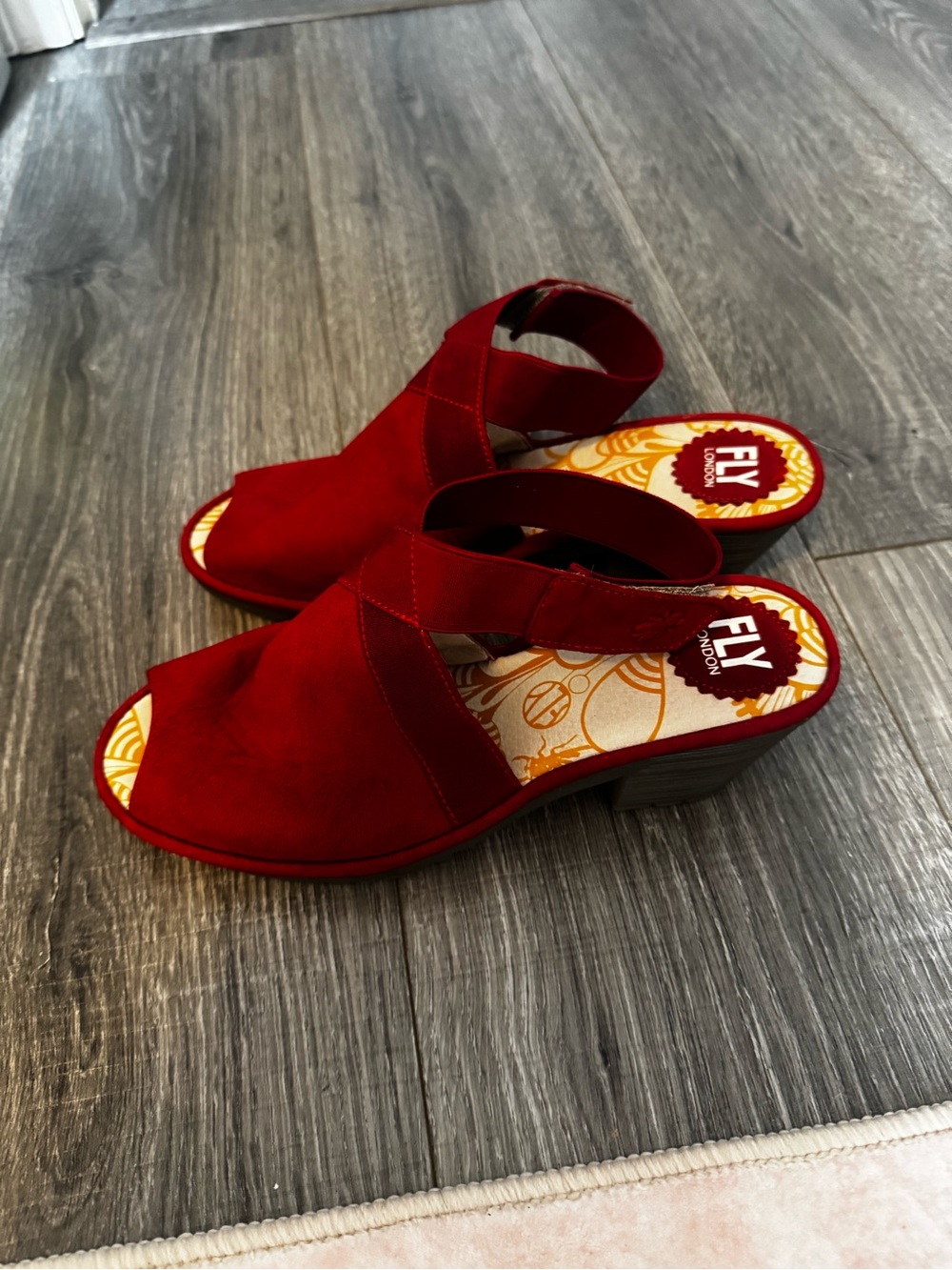 Fly London Red Suede Peep-Toe Slingback Sandals